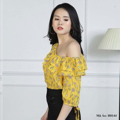 Áo hoa một vai tay lỡ Palvin H0144 (viền bèo nhún)