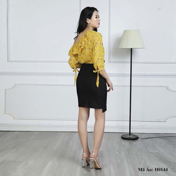 Áo hoa một vai tay lỡ Palvin H0144 (viền bèo nhún) - Ảnh 3