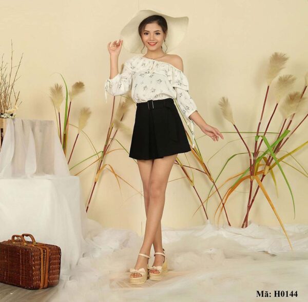 Áo hoa một vai tay lỡ Palvin H0144 (viền bèo nhún) - Ảnh 2