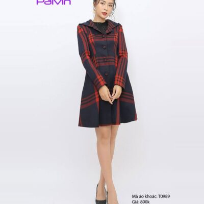Áo khoác nữ cao cấp Palvin T0989 (dạ kẻ có mũ)