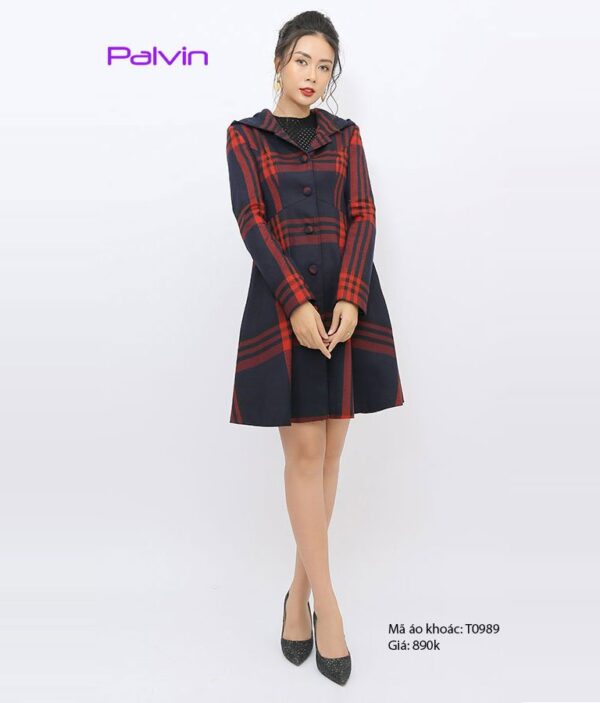 Áo khoác nữ cao cấp Palvin T0989 (dạ kẻ có mũ)