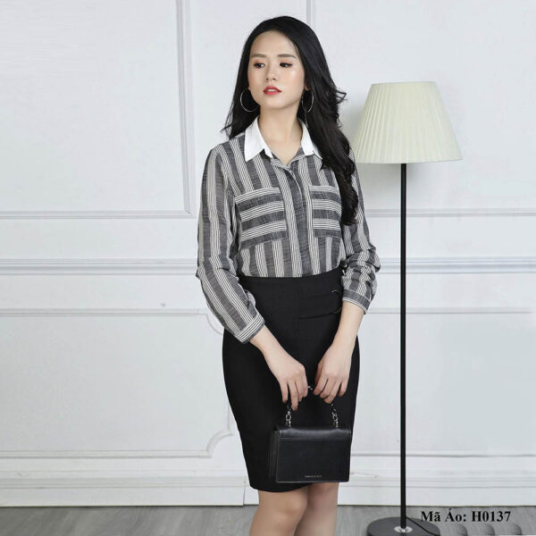 Áo sơ mi nữ kẻ cổ đức Palvin H0137 - Sơ mi kẻ nữ đẹp