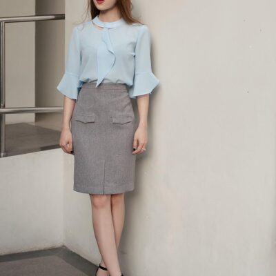 Sơ mi nữ kiểu đẹp Palvin PTAS27 (cổ tròn, tay lỡ)