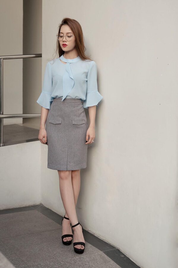 Sơ mi nữ kiểu đẹp Palvin PTAS27 (cổ tròn, tay lỡ)