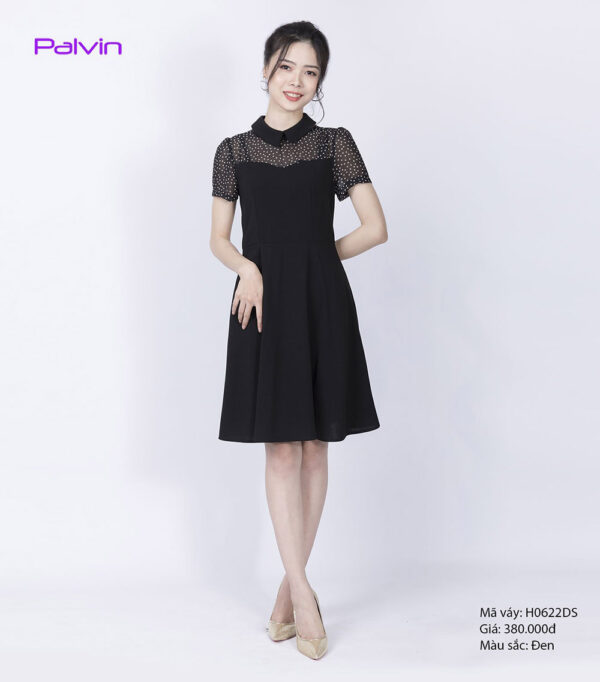 Đầm đen tay ngắn Palvin H0622DS - Ảnh 4