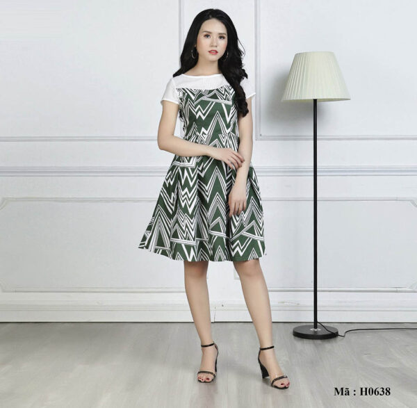 Đầm xòe họa tiết Palvin H0638 (đầm xếp ly tay ngắn) - Ảnh 3