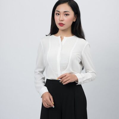 Sơ mi nữ cao cấp Palvin PTAS19 (không cổ, tay dài)