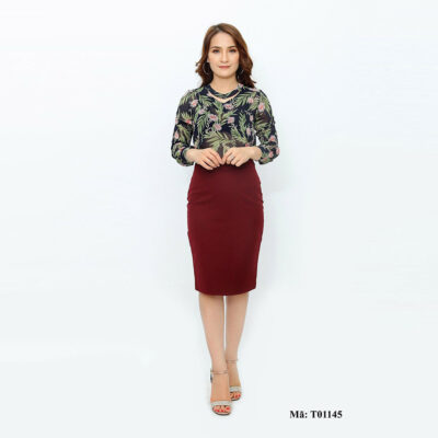 Sơ mi nữ cổ tim Palvin T01145 (áo hoa voan)