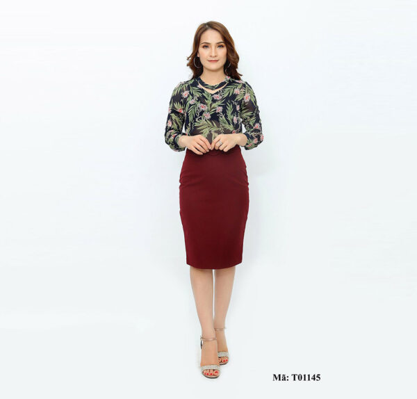 Sơ mi nữ cổ tim Palvin T01145 (áo hoa voan)