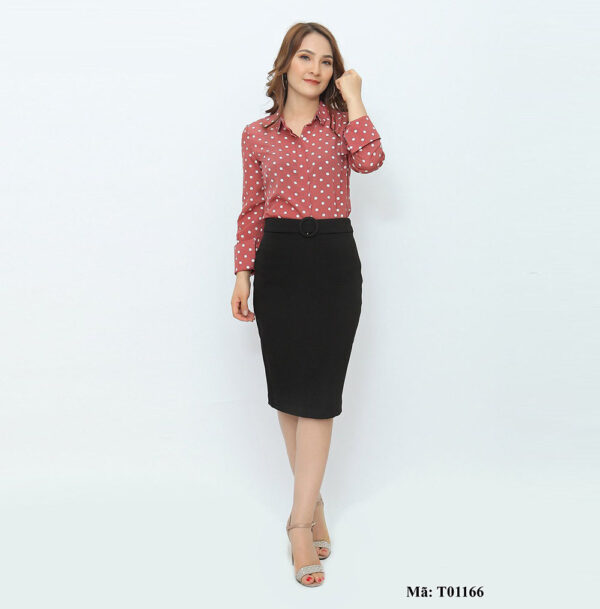 Sơ mi nữ dài tay cổ đức Palvin T01166 (họa tiết chấm bi đẹp)