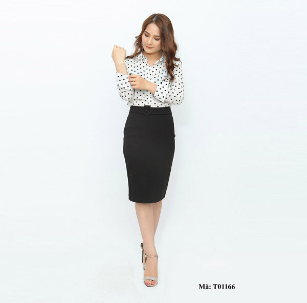 Sơ mi nữ dài tay cổ đức Palvin T01166 (họa tiết chấm bi đẹp) - Ảnh 2