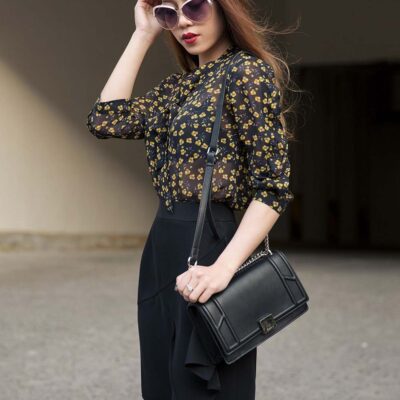 Sơ mi voan hoa nữ Palvin PTAS23 (tay lỡ, đây nơ cổ)