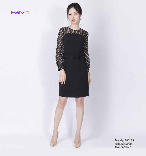 Váy công sở tiểu thư Palvin T06195 (phối tay voan chấm bi) - Ảnh 2