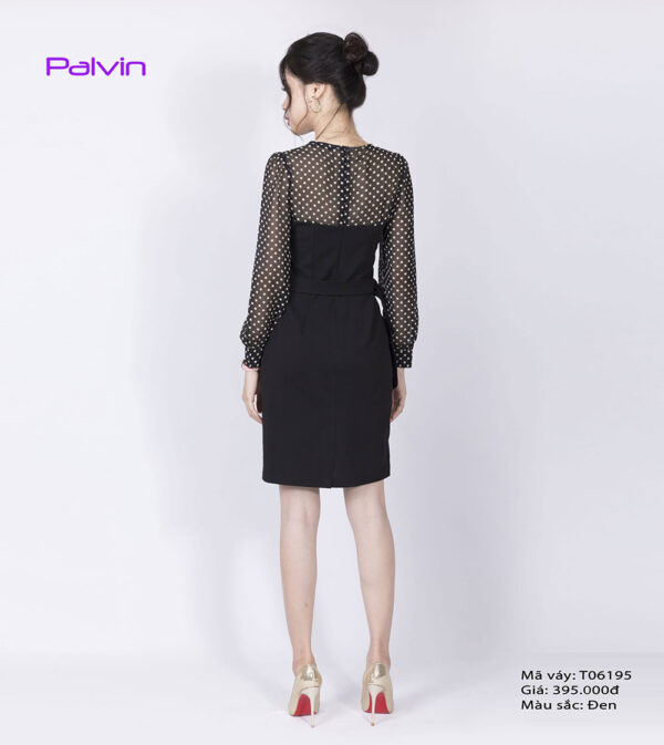 Váy công sở tiểu thư Palvin T06195 (phối tay voan chấm bi) - Ảnh 3