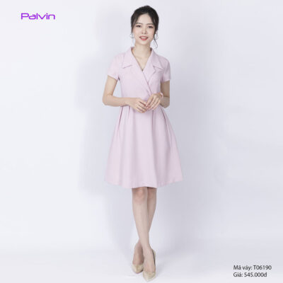 Váy đầm công sở cao cấp Palvin T06190 (cổ vest, chân váy xòe)