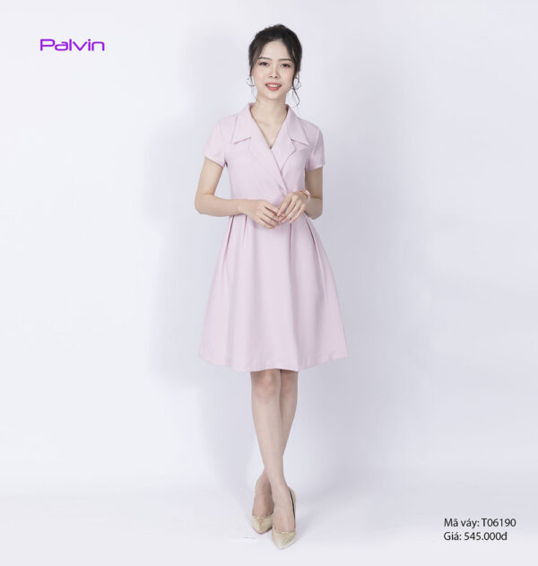 Váy đầm công sở cao cấp Palvin T06190 (cổ vest, chân váy xòe)