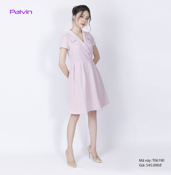 Váy đầm công sở cao cấp Palvin T06190 (cổ vest, chân váy xòe) - Ảnh 3