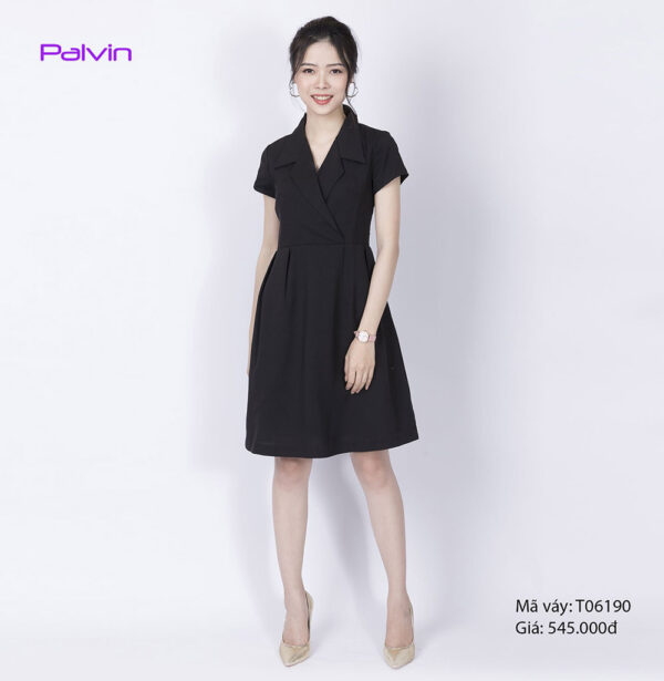 Váy đầm công sở cao cấp Palvin T06190 (cổ vest, chân váy xòe) - Ảnh 2