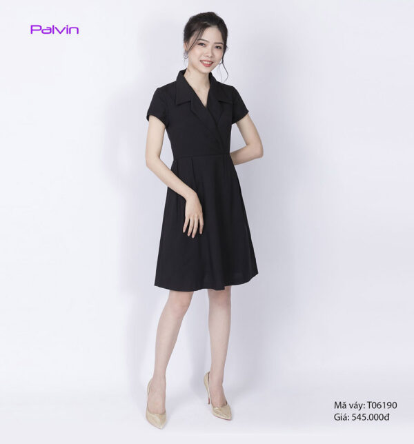 Váy đầm công sở cao cấp Palvin T06190 (cổ vest, chân váy xòe) - Ảnh 6