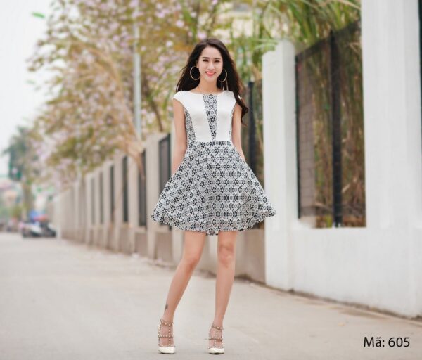 Váy đầm công sở ren hoa Palvin 0605 (váy dáng xòe)