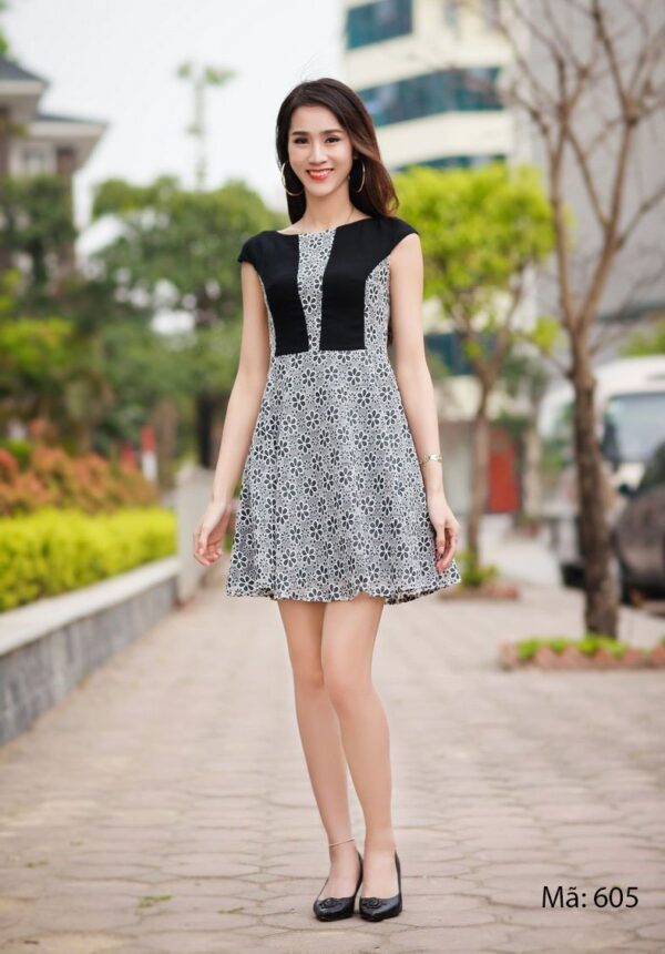 Váy đầm công sở ren hoa Palvin 0605 (váy dáng xòe) - Ảnh 2
