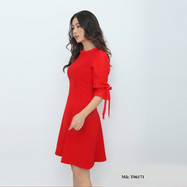 Váy đỏ đẹp Palvin T06171 (dáng chữ A, tay cách điệu ) - Ảnh 3