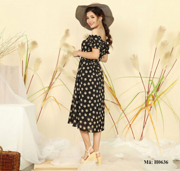 Đầm maxi trễ vai họa tiết lá Palvin Việt Nam H0636 - Ảnh 4