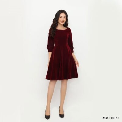 Váy nhung cao cấp Palvin T06181 (váy xòe, tay lửng)