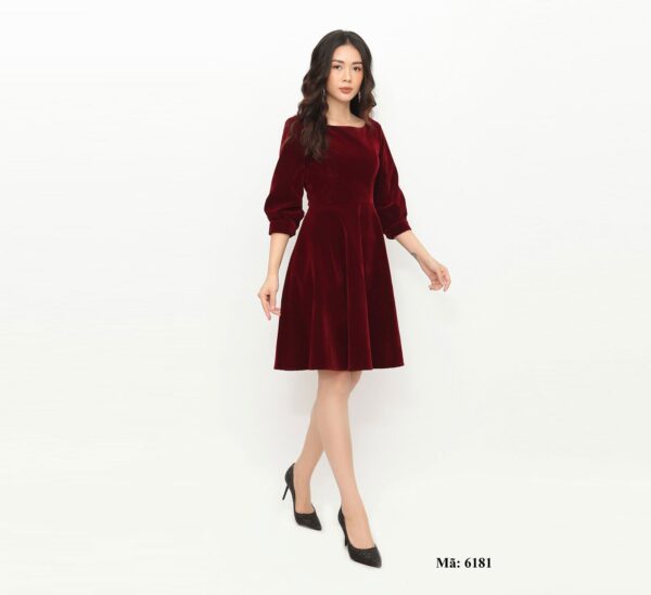 Váy nhung cao cấp Palvin T06181 (váy xòe, tay lửng) - Ảnh 2