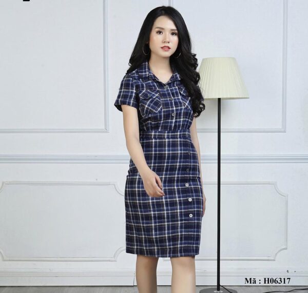 Váy ôm kẻ sọc cổ đức Palvin H06317 - Đầm kẻ đẹp giá sỉ - Ảnh 2