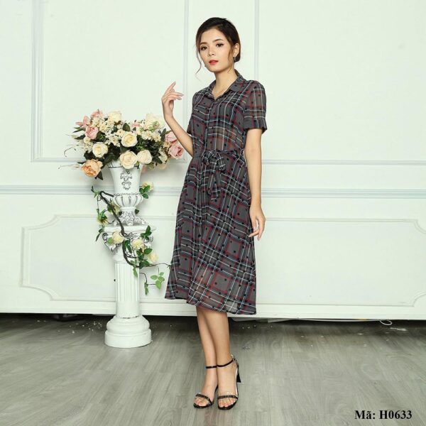 Váy sơ mi kẻ dáng dài Palvin H0633 (dáng đầm xòe) - Ảnh 2