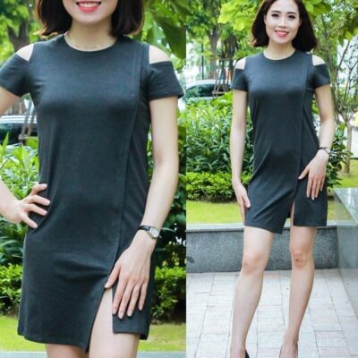 Váy thun trơn xẻ tà Palvin APVDR04