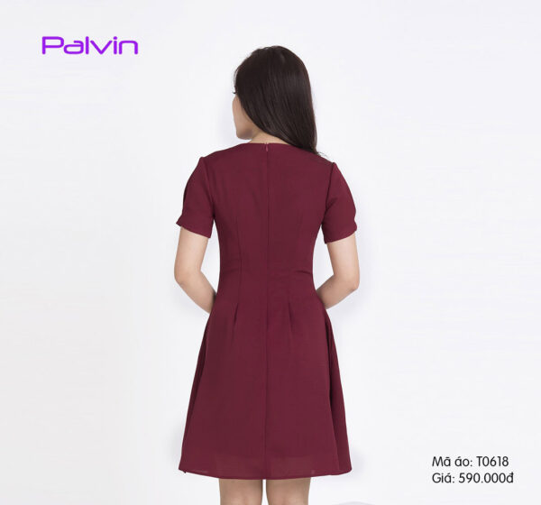 Váy xòe cổ tim buộc nơ tay ngắn Palvin T0618 - Ảnh 3