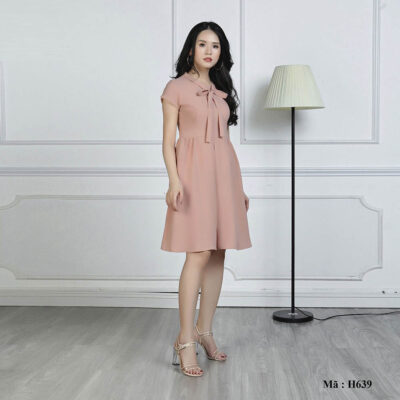 Váy xòe công sở Palvin H0639 (dáng xòe, tay ngắn)