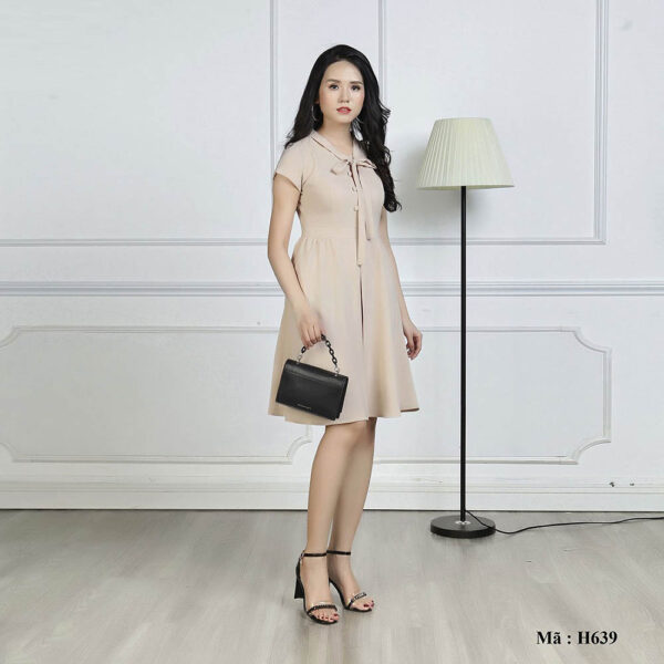 Váy xòe công sở Palvin H0639 (dáng xòe, tay ngắn) - Ảnh 3
