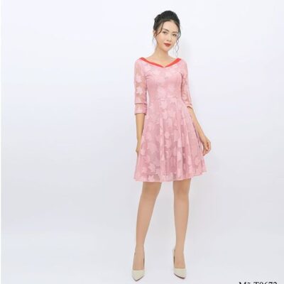 Váy xòe dài tay cổ chữ V Palvin T0672