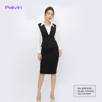 Bộ vest váy + áo gile cổ tim Palvin T1287